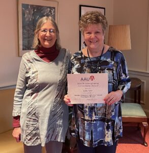 AAUW Huntingdon Member Making a Difference Award 2023 Kathy Gates (right) with Deb Roney (branch co-administrator)